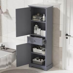 22.24 in. W x 11.81 in. D x 65.15 in. H Gray Linen Cabinet Tall Storage with Two Doors and Drawer, Adjustable Shelf