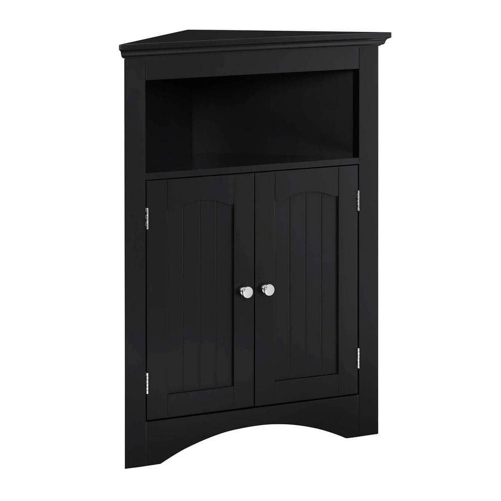 24 in. W x 12.2 in. D x 32.3 in. H Black Linen Cabinet Bathroom Floor Corne