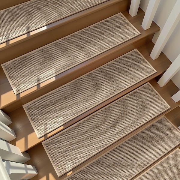 8 in. x 30 in. Beige Linen Non-Slip Stair Tread Cover (Set of 15)