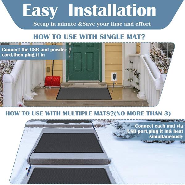 BOZTIY 24 in. x 36 in. Heated Snow Melting Mats Entrance Snow