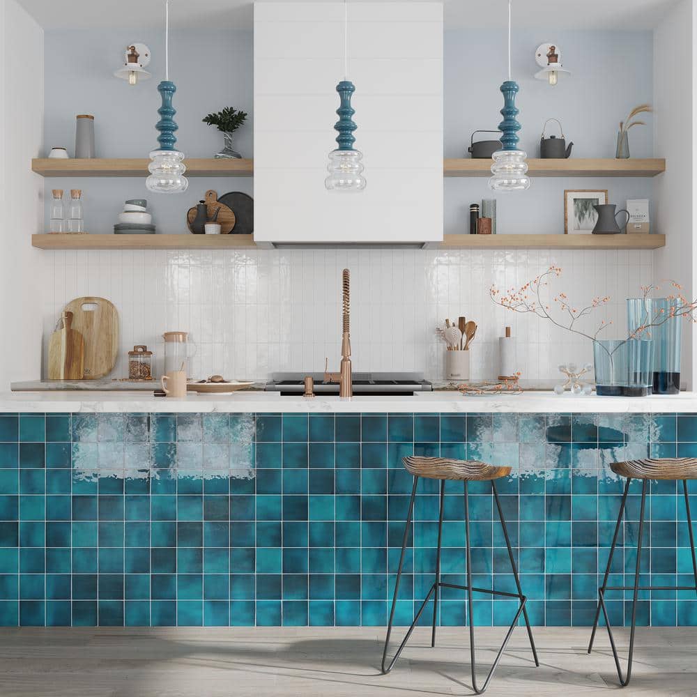 Emerald Glossy Ceramic Square Wall and Floor Tile 3.94 in.