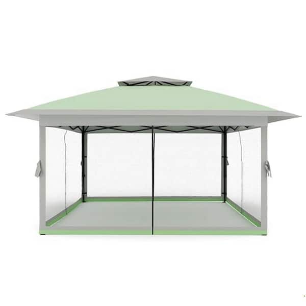 13 ft. x 13 ft. Double Roof Instant Pop Up Gazebo Canopy Tent Shelter in Olive Green with Netting and Adjustable Height