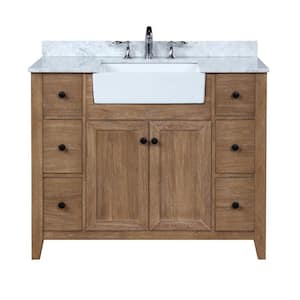 Sally 42 in. Single Bath Vanity in Ash Brown with Marble Vanity Top in Carrara White with Farmhouse Basin