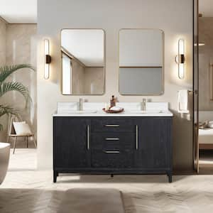 Gara 60 in. W x 22 in. D x 33.9 in. H Double Sink Bath Vanity in Fir Black with White Grain Composite Stone Top