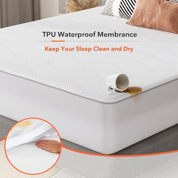 Full Quilted Fitted Waterproof Mattress Pad, Breathable Soft Filling  Mattress Protector, 8-18 Inches Deep Pocket Noiseless Mattress Cover (White)