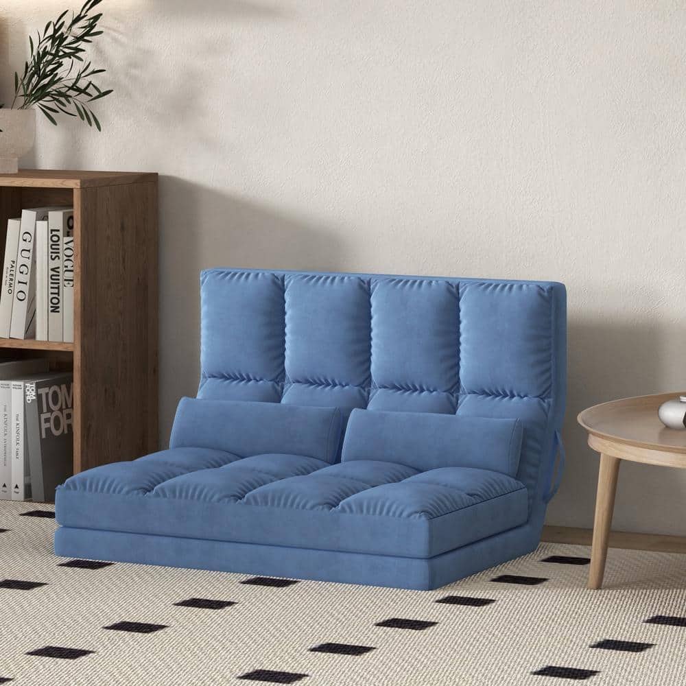 Blue Linen Armless Sleeper Sofa with Metal Frame