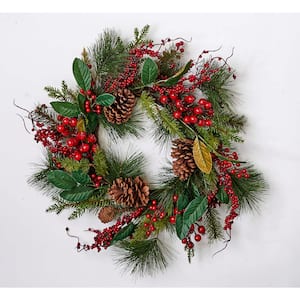 22 in. Artificial Water Proof Mixed Green Berry Wreath