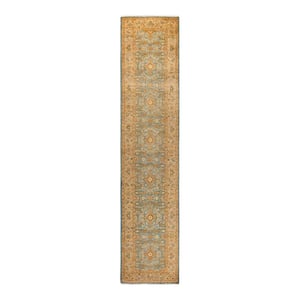 Blue 2 ft. 5 in. x 11 ft. 4 in. Ottoman One-of-a-Kind Hand-Knotted Area Rug