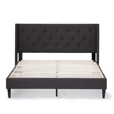 Isabelle Upholstered Charcoal Queen Wingback Diamond Tufted Platform Bed