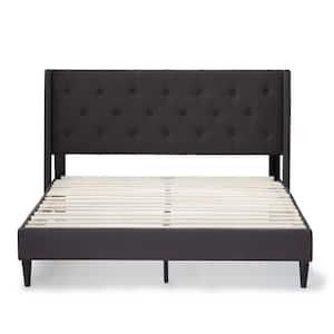 Isabelle Black Charcoal Upholstered Twin XL Wingback Diamond Tufted Platform Bed