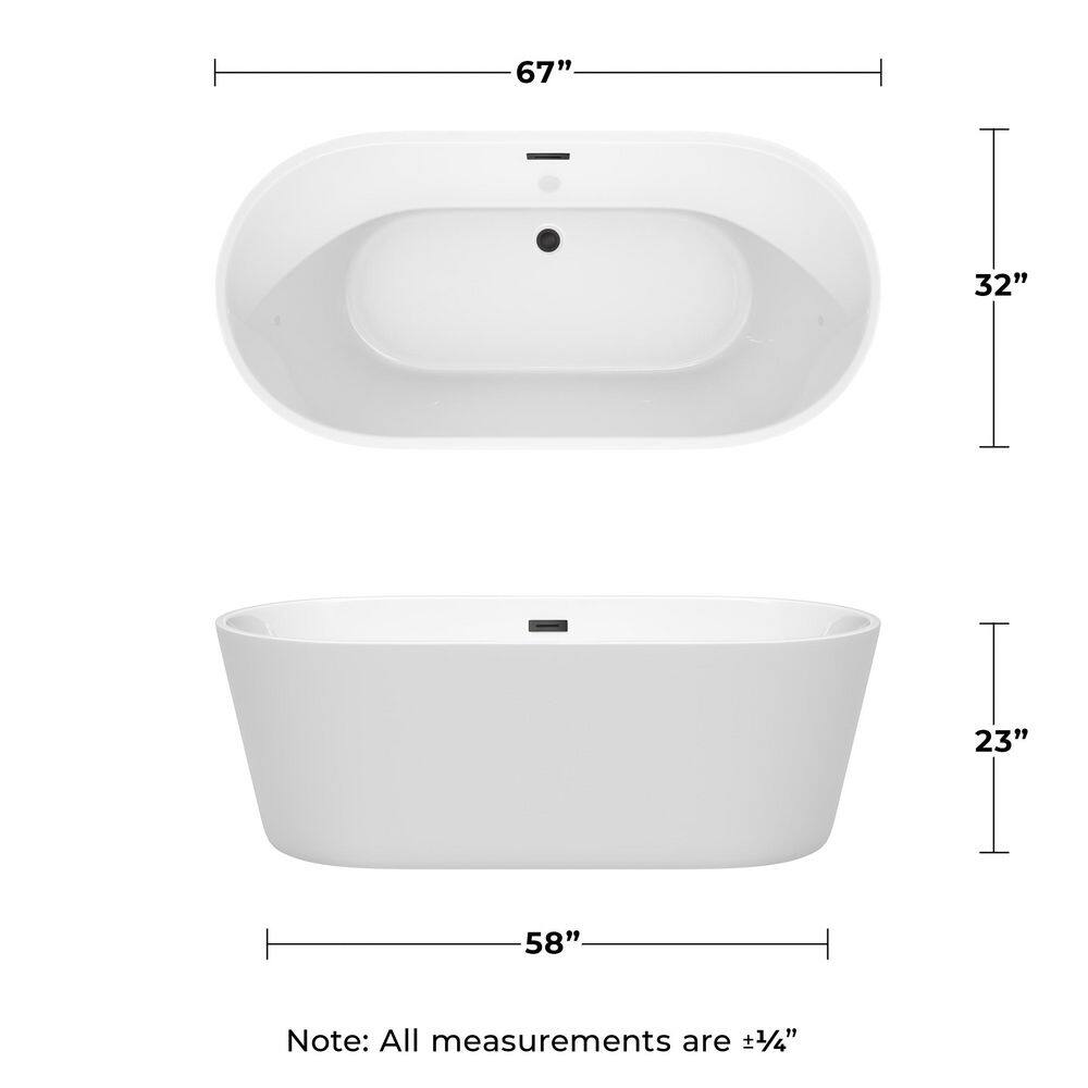 Carissa 67'' White Freestanding Acrylic Bathtub with Matte Black Trim