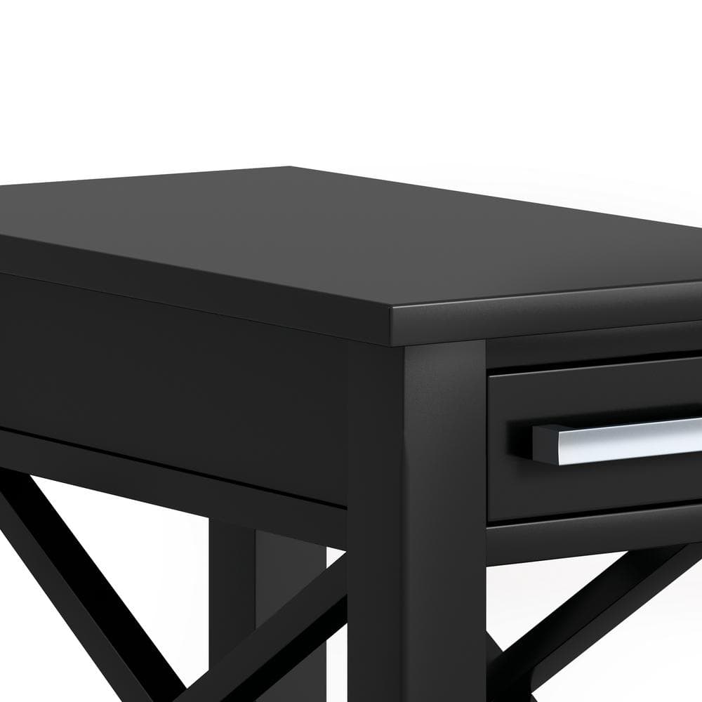 Black Pine Wood Narrow Side Table with Storage