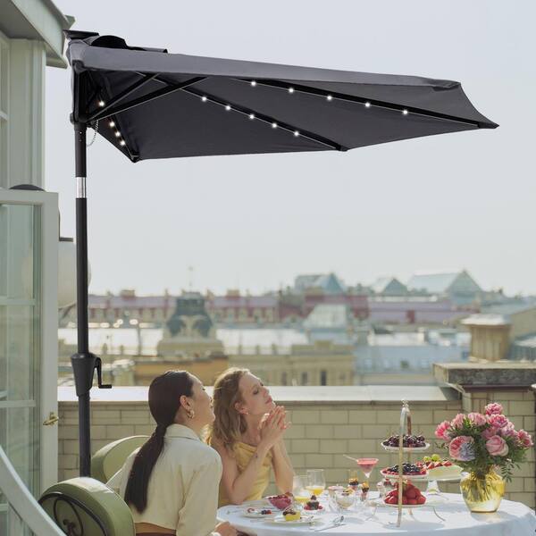 C-Hopetree 9 ft. Aluminum Market Solar Tilt Half Patio Umbrella with LED  Lights in Anthracite Solution Dyed Polyester CPULED09HAnthracite - The Home  Depot