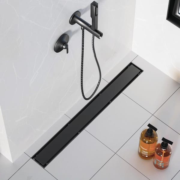 Linear Shower Drain 24 Inch, ZEKOO 2 in 1 Brushed Nickel Shower Drain