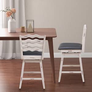 White 25 in. Seat Hight Swivel Bar Stools Counter Height Upholstered Faux Leather Dining Chair Set of 2