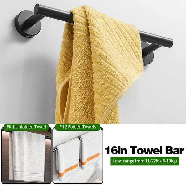 10-Piece Bath Hardware Set with 16 in. Hand Towel Bars, Paper Holders, Towel Rings and Robe Hooks in Black