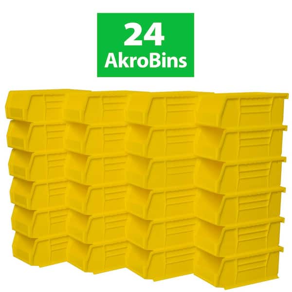 Akro-Mils 30220 Series, 4 1/8 in. W x 7 3/8 in. D x 3 in. H, Yellow Plastic Stackable Storage Bins Hanging Organizer, 24-Pack