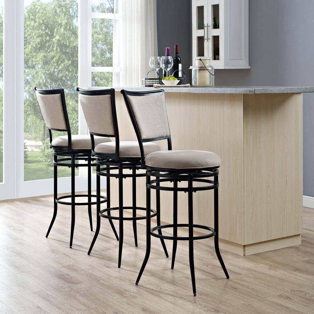 Elegant Flared 30" Swivel Bar Stool in Black with White Leather Cushion