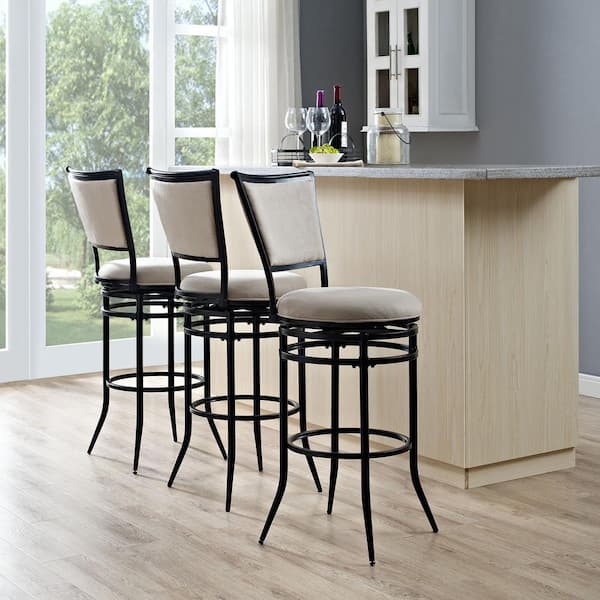 Rachel 30 in. Black Swivel Bar Stool With White Cushion