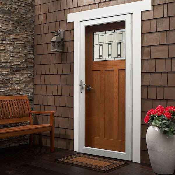 3000-Series 36 in. x 80 in. White Left-Hand Full View Interchangeable Aluminum Storm Door with Nickel Hardware
