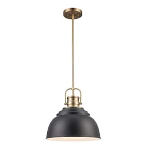 Shelston 13 in. 1-Light Black and Brass Farmhouse Pendant Light Fixture with Metal Shade
