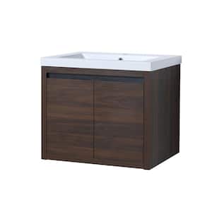 23.6 in. Ceramic Sink Wall-mounted Bathroom Vanity Basin Combo with Integrated Ceramic Sink and 2 Soft Close Doors