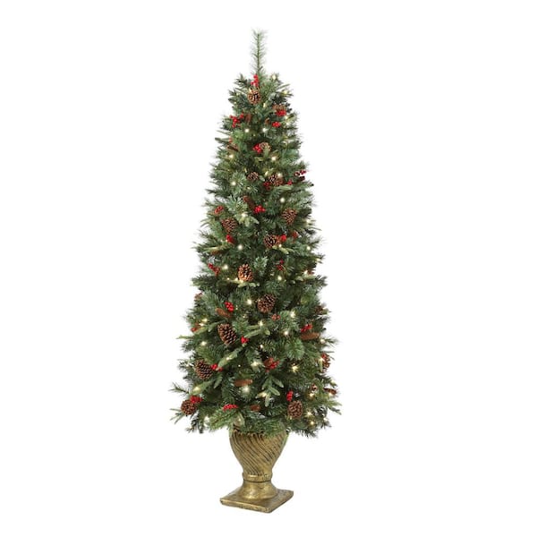Home Accents Holiday 6.5 ft. Paces Hill Pine Potted Pre-Lit Artificial Christmas Tree with 200 Incandescent Clear Lights