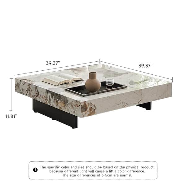 JASIWAY White 39.37 in. Square Rock Plate Stone Top Coffee JASIWAY White 39.37 in. Square Rock Plate Stone Top Coffee