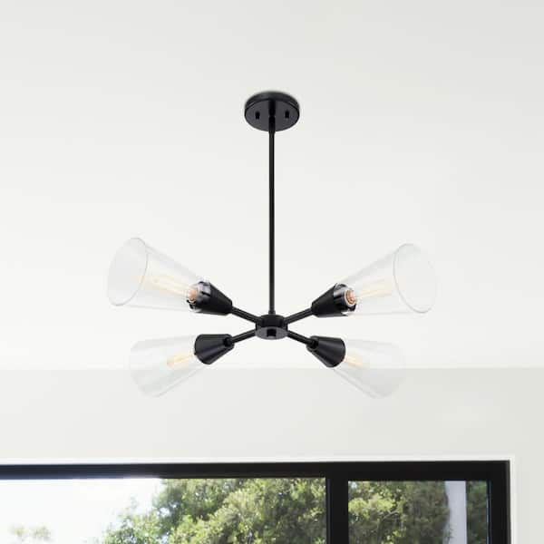 Designers Fountain Norro 4-Light Matte Black Modern Geometric Chandelier for Dining Areas with No Bulbs Included
