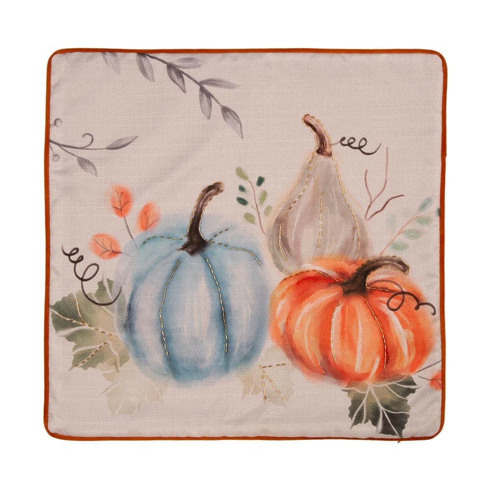 Autumn Harvest Embroidered Pumpkin Polyester Pillow Cover