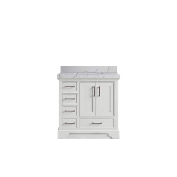Willow Collections Charlotte 36 in. Single Sink Freestanding White Bath Vanity with Venatino Qt. Top Unassembled