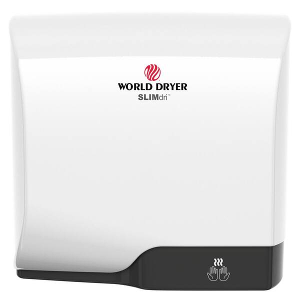 WORLD DRYER SLIMdri Hand Dryer, Surface Mount ADA Compliant, 110V - 240V, High Efficiency, antimicrobial technology, Aluminum White