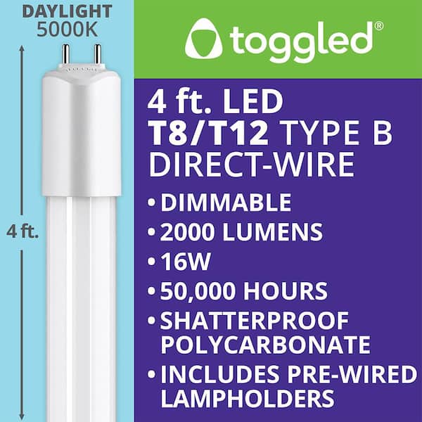 48 in. 16-Watt Daylight T8 Dimmable Linear LED Tube Light Bulb (2-Pack)