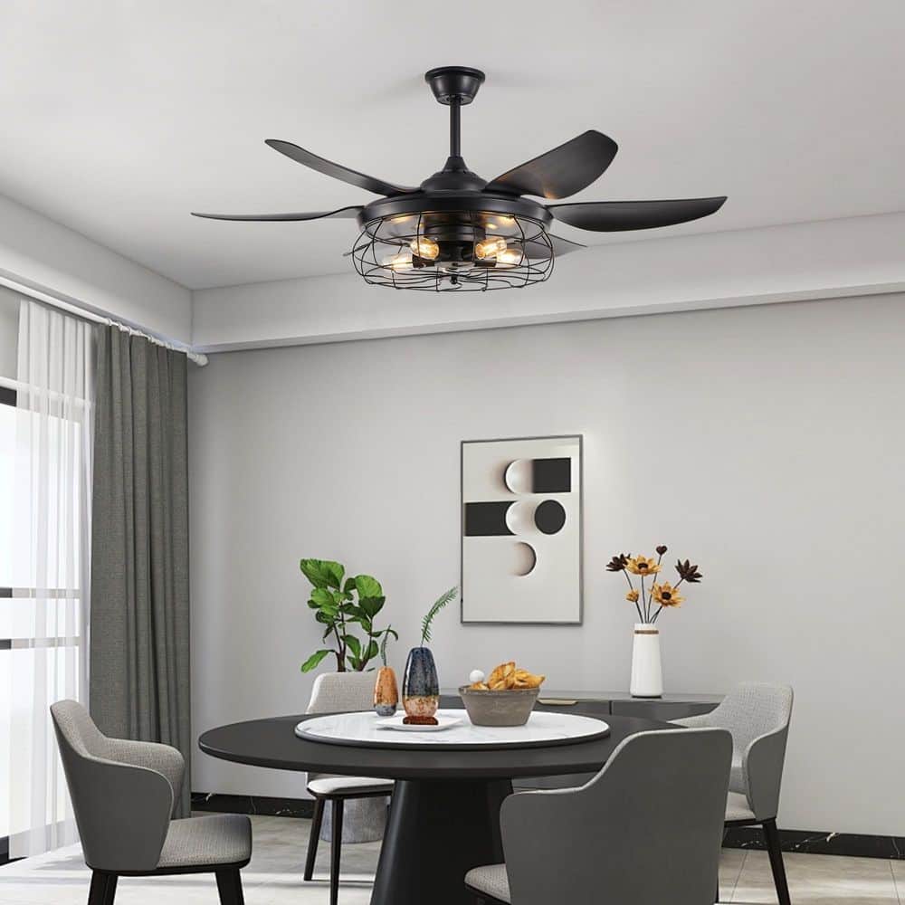Matte Black 52'' Ceiling Fan with LED Light and Remote