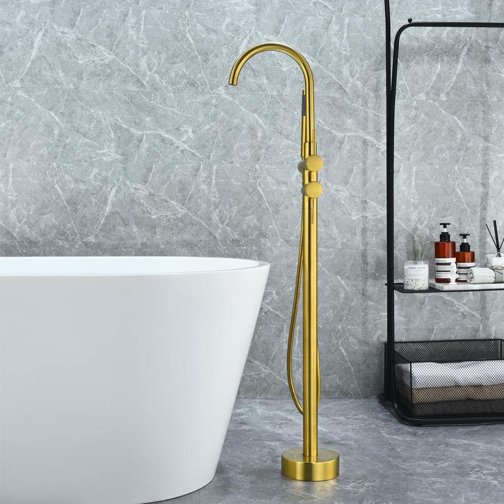 Brushed Gold Stainless Steel Freestanding Tub Faucet with Handshower