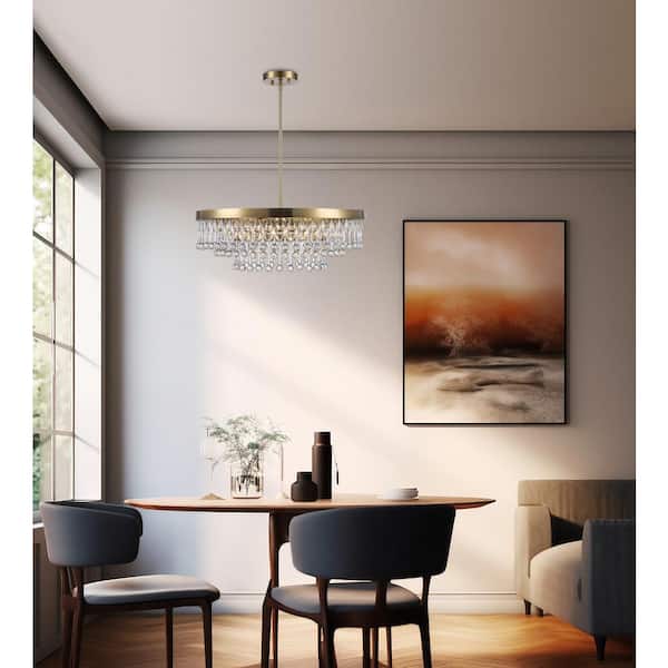 Monteaux Lighting 4-Light Brass and Tiered Crystal Pendant Light