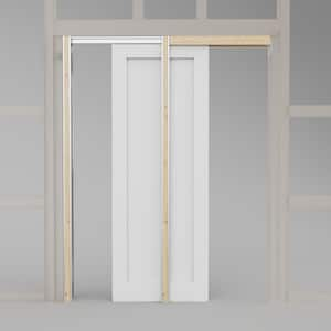 30 in. x 80 in. Paneled Blank White Primed MDF Pocket Sliding Door with Pocket Door Hardware Kit (Soft Close Included)