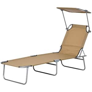 Silver Metal Outdoor Chaise Lounge with Sun Shade, Reclining Back