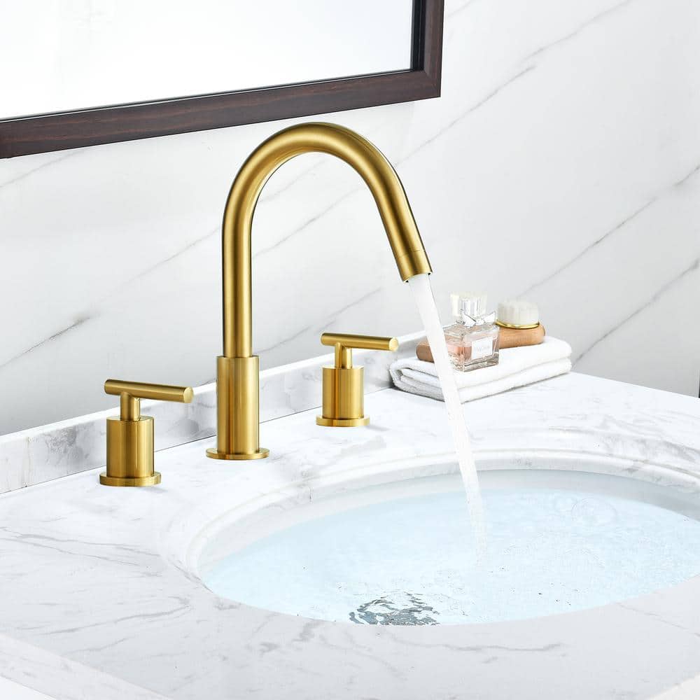 Balen Brushed Gold Solid Brass Widespread Bathroom Faucet