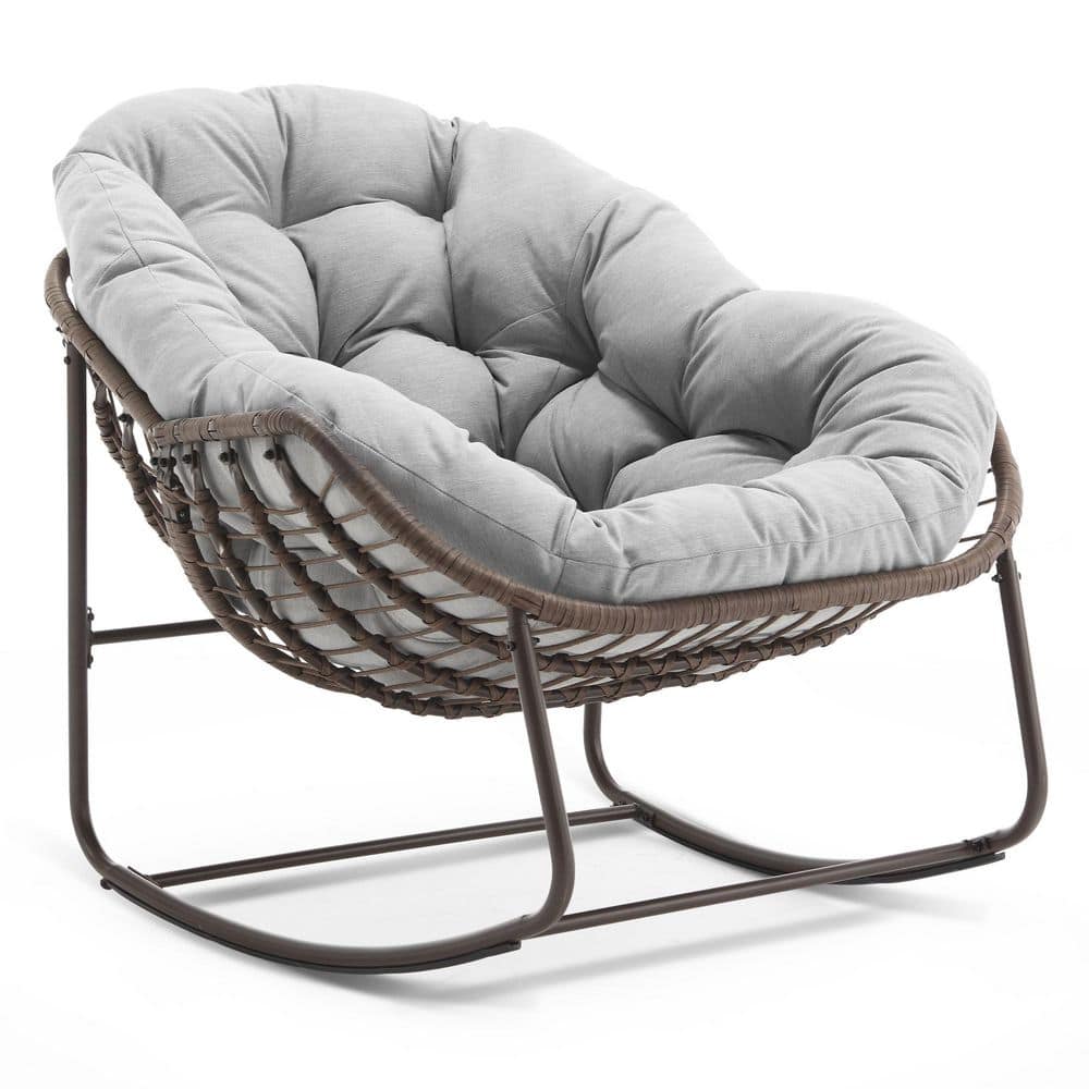 Hand-Woven Wicker Outdoor Rocking Chair with Padded Cushion in Beige price history on PriceWatchPro