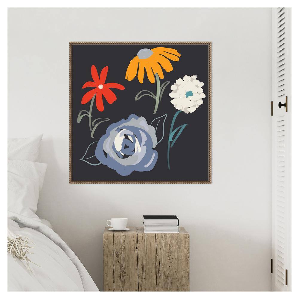30"x30" Flowers at Night Abstract Canvas Wall Art with Bronze Frame