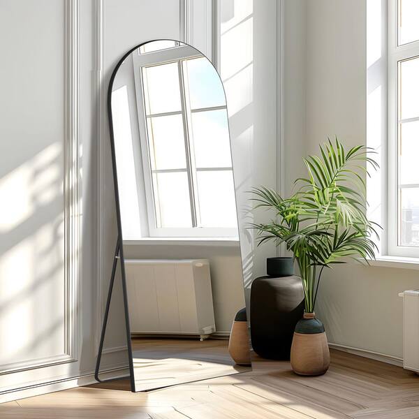 PexFix 24 in. W x 65 in. H Wood Frame Arched Floor Mirror, Bedroom