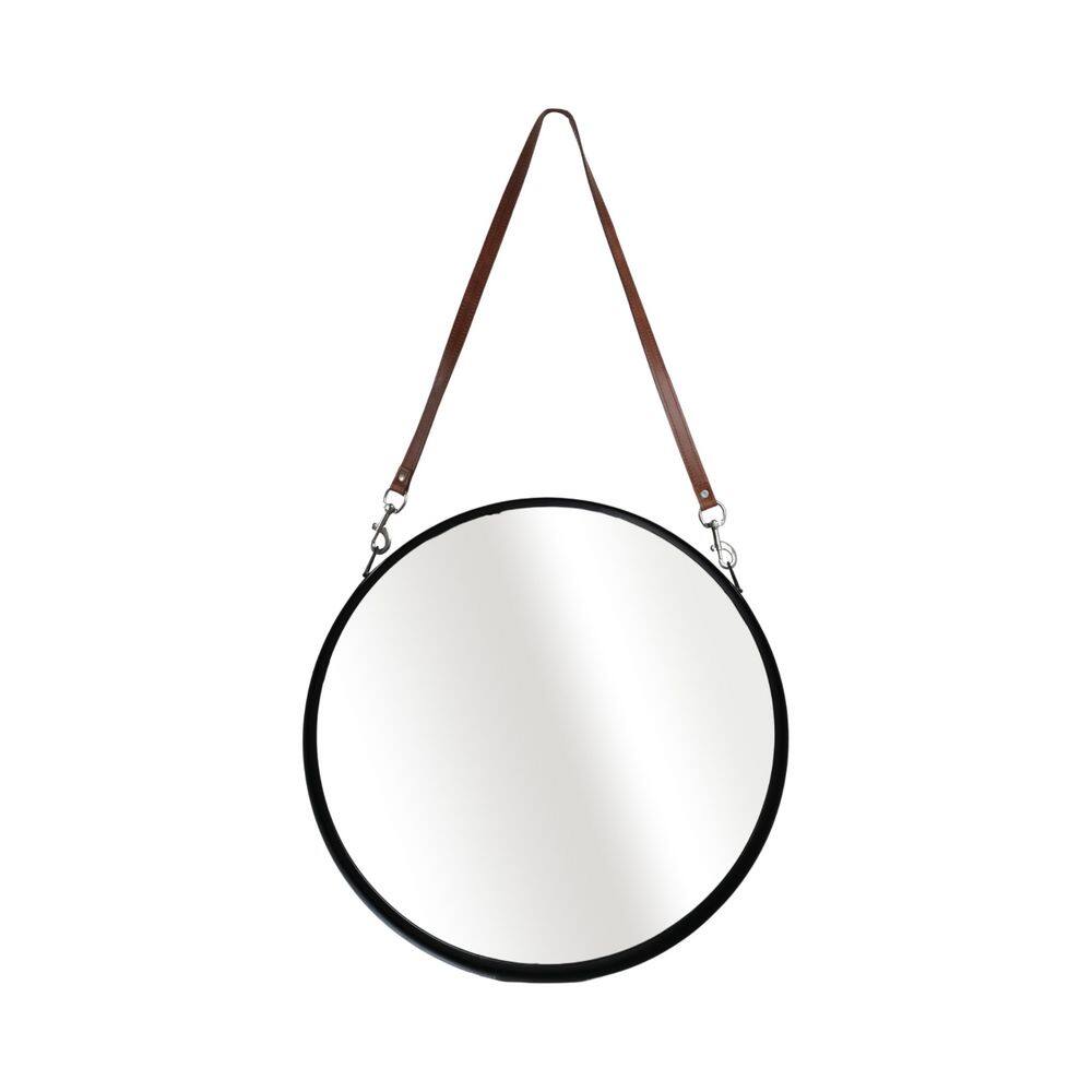 Black 3 in. H x 28 in. W Modern Round Metal With Leather Strap Framed Mirror price history on PriceWatchPro