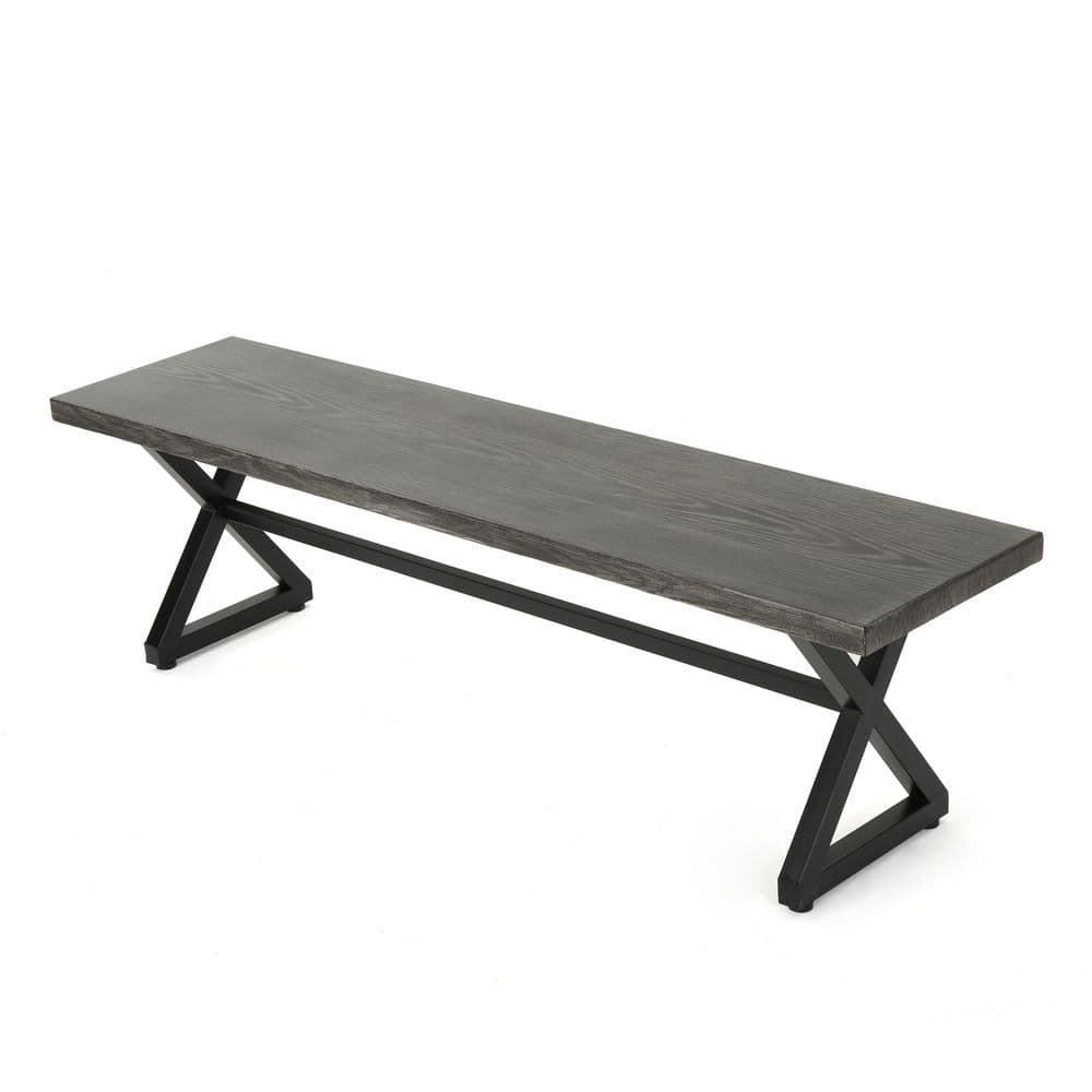 Aluminum Outdoor Dining Bench Ottoman with Steel Frame, Grey/Black-63 in. Modern Industrial Patio Seating price history on PriceWatchPro