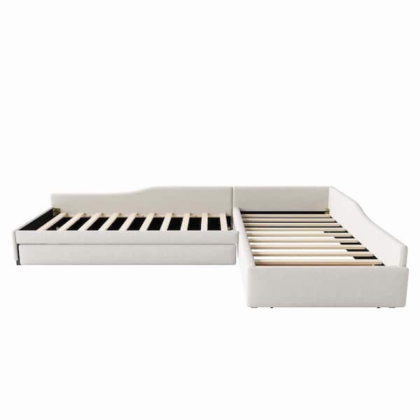 Egerton Beige Linen Upholstered Double Twin Size Daybed with Trundle and Drawer