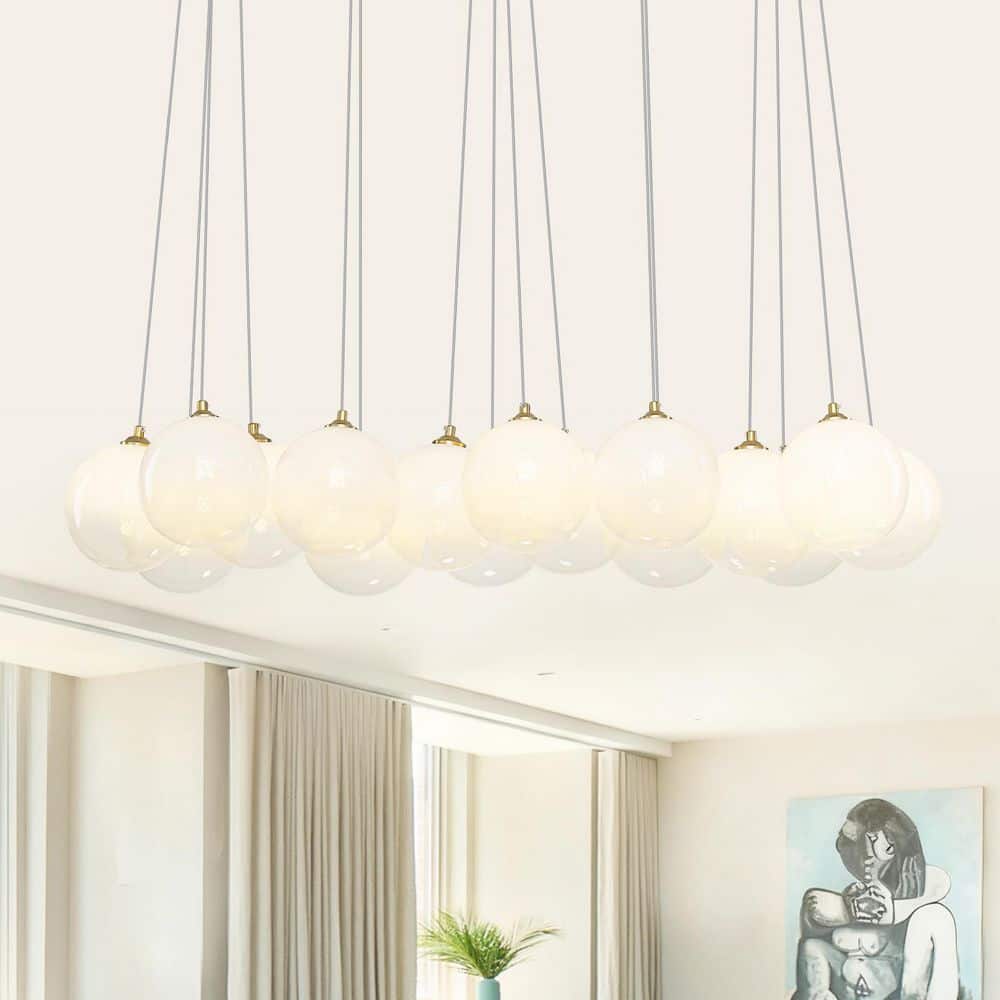 MENCOLULU 38 in. 16-Light White Linear Chandelier with Glass