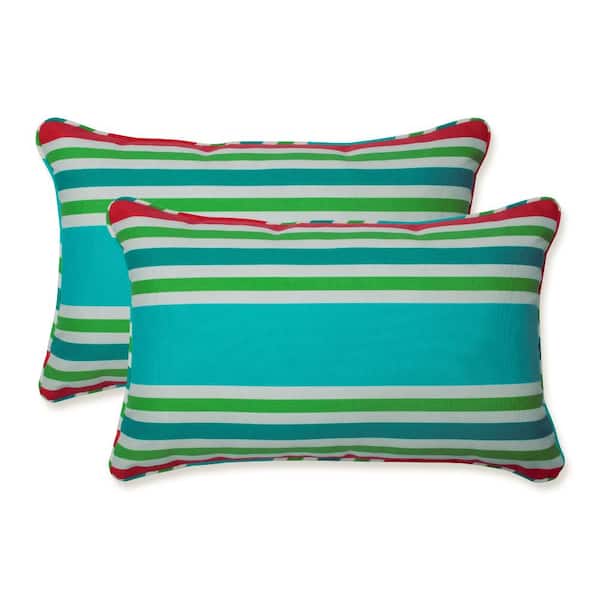 Pillow Perfect Stripe Green Rectangular Outdoor Lumbar Throw Pillow 2-Pack
