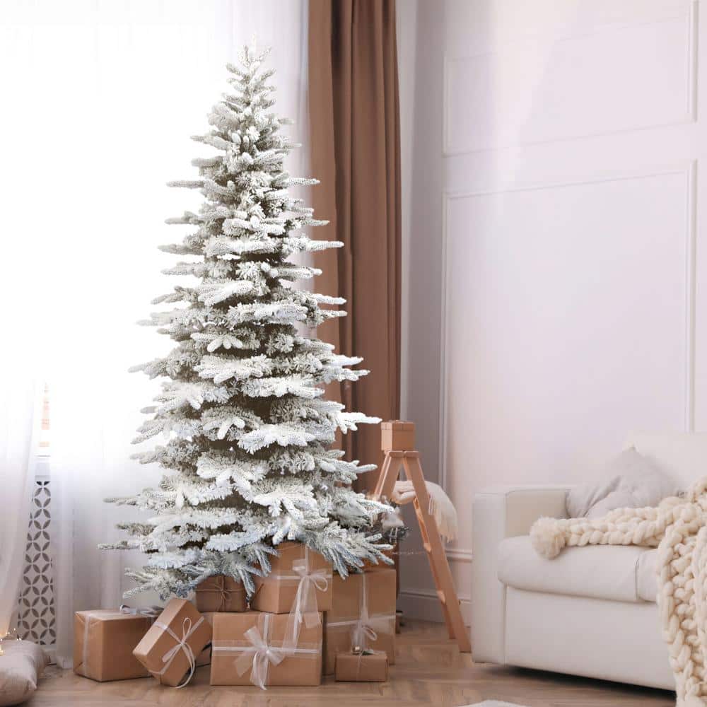 6.5 ft Flocked Pine Valley Artificial Christmas Tree with Snow Finish