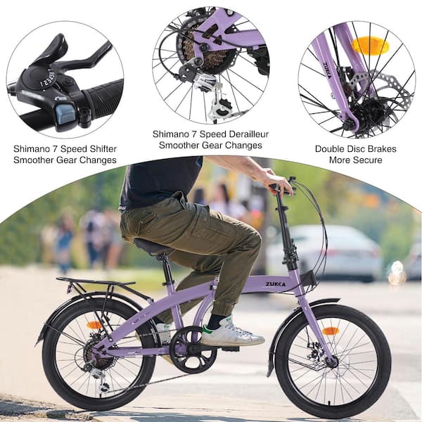 Zeus & Ruta 20 in. Purple Folding Bike Steel Frame 7 Speed