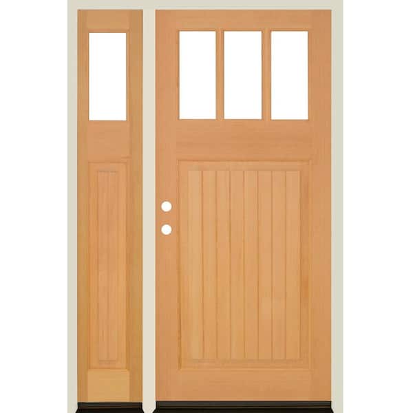 Krosswood Doors 50 in. x 80 in. Craftsman 3 Lite VG Clear Stain Right-Hand/Inswing Hemlock Wood Prehung Front Door w/LSL